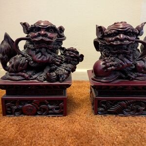 Pair of Dark Red Foo Dog Statues